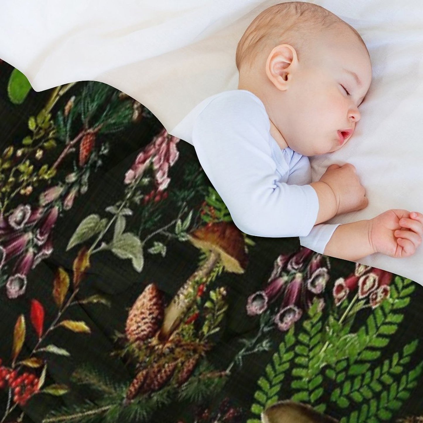 Vintage Mushrooms Forest Botanical Pattern - Black Botanical Night Garden Nightgarden Sustainable Throw Blanket