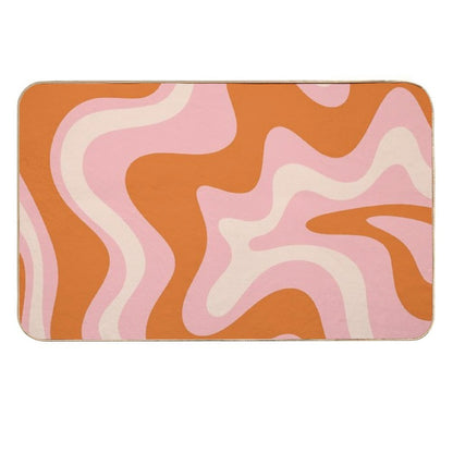 Liquid Swirl Retro Modern Abstract Pattern in Orange Pink Cream  Non-Slip Bath Mat