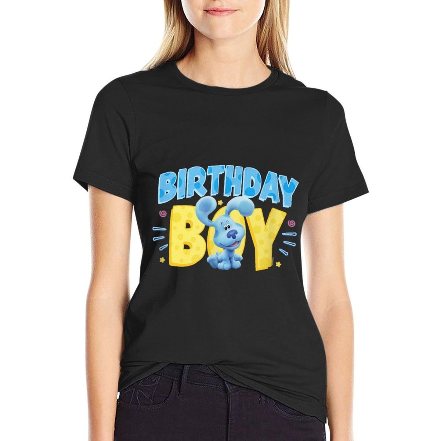 Blue's Clues & You Birthday Boy Blue Big Chest Text Logo  High-quality Stitching T-Shirt