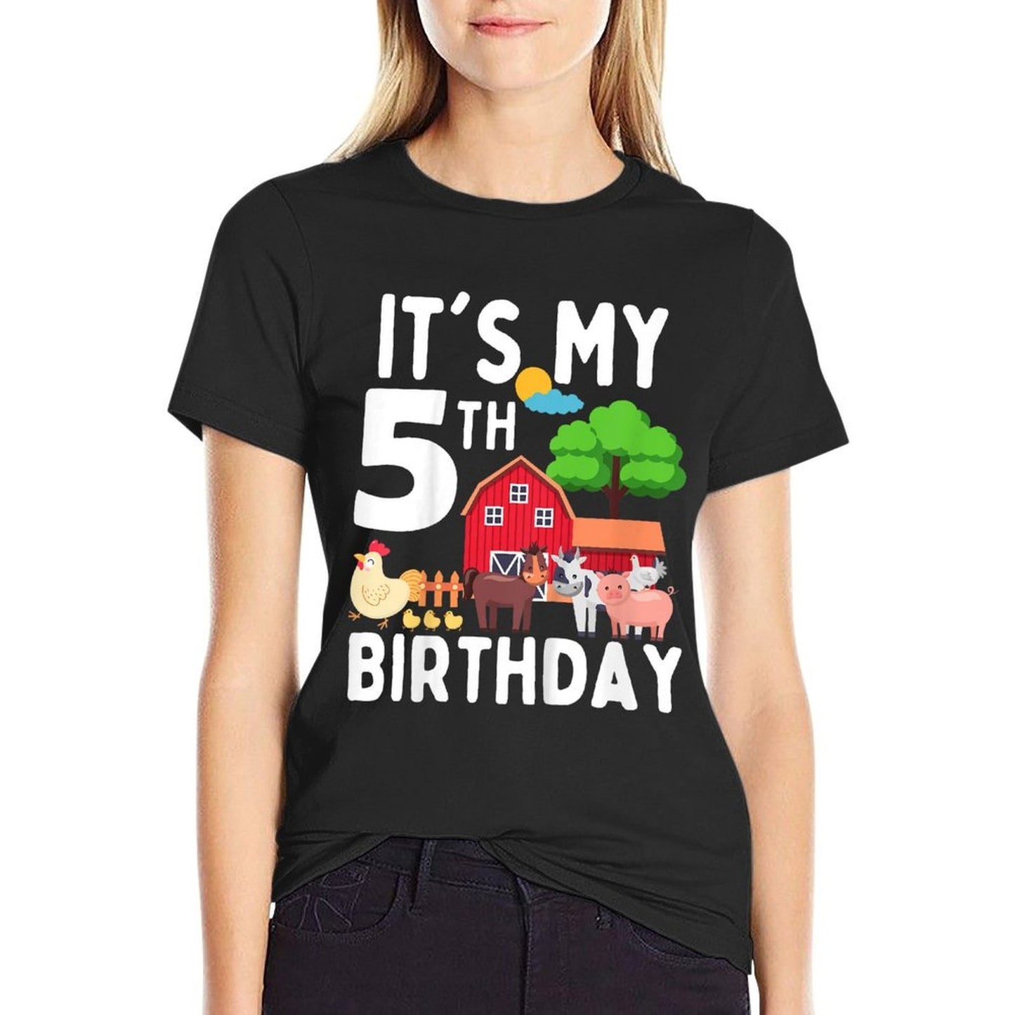 Kids It's My 5th Birthday 5 Years Old Farm Animals Theme for Kids  Lightweight T-Shirt