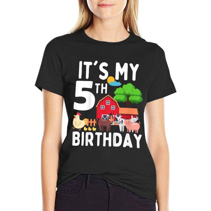 Kids It's My 5th Birthday 5 Years Old Farm Animals Theme for Kids  Lightweight T-Shirt