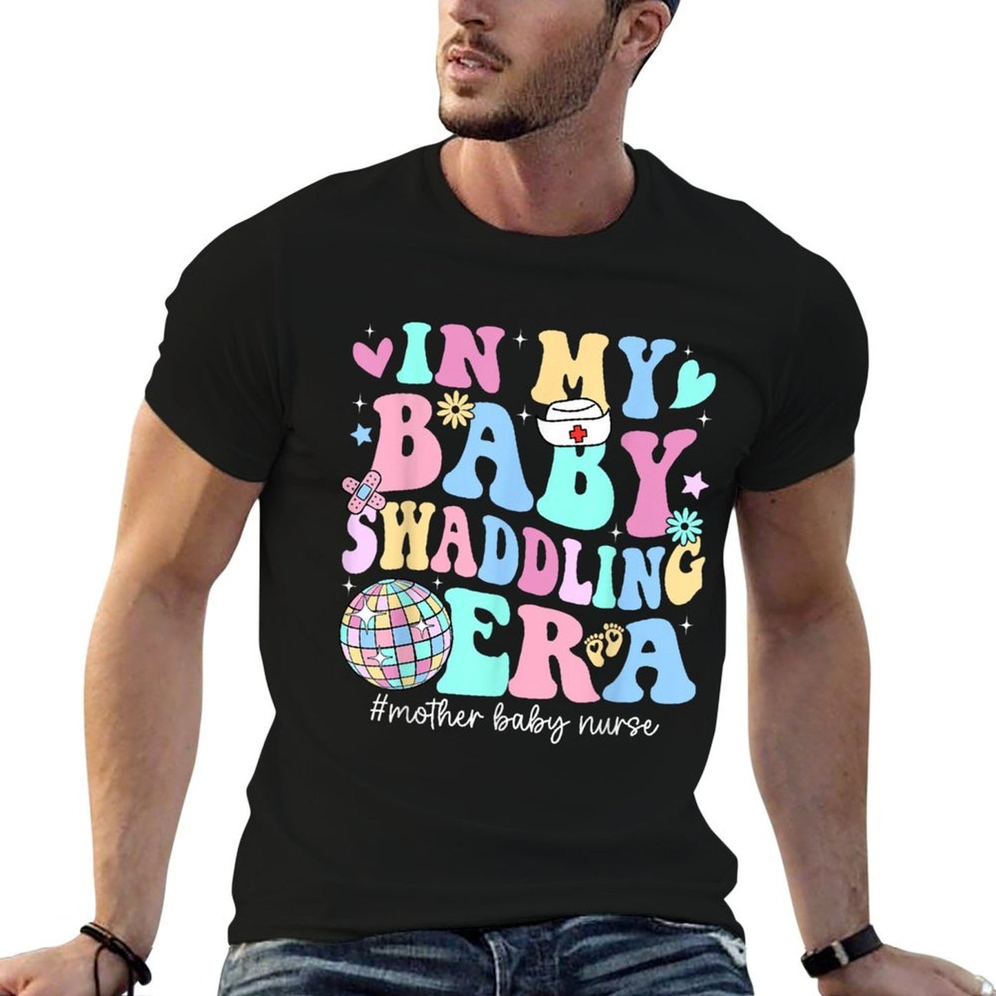 In My Baby Swaddling Era Mother Baby Nurse Postpartum Groovy  Wrinkle-resistant T-Shirt
