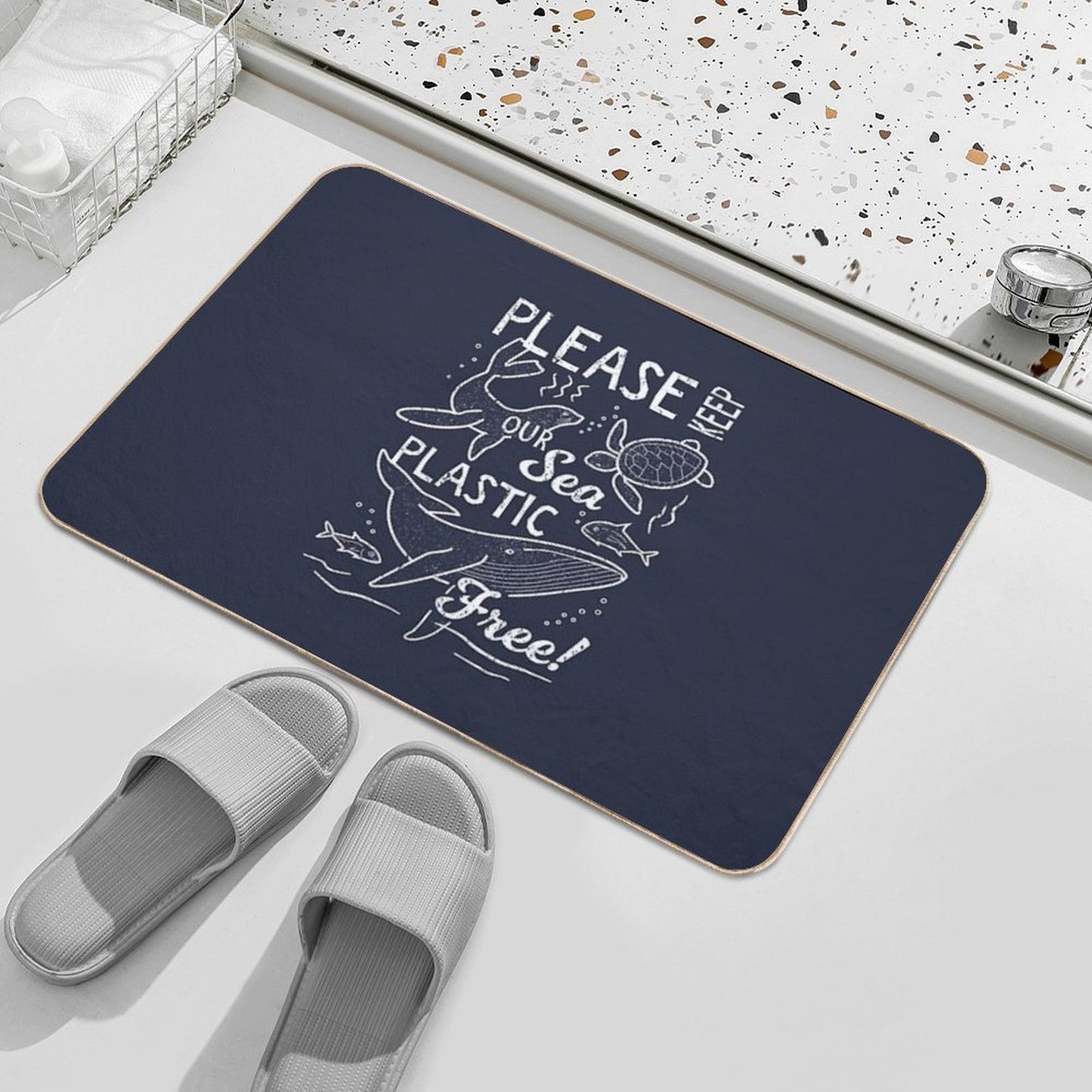 Please Keep Our Sea Plastic Free - Marine Animals  Dirt-Trapping Bath Mat