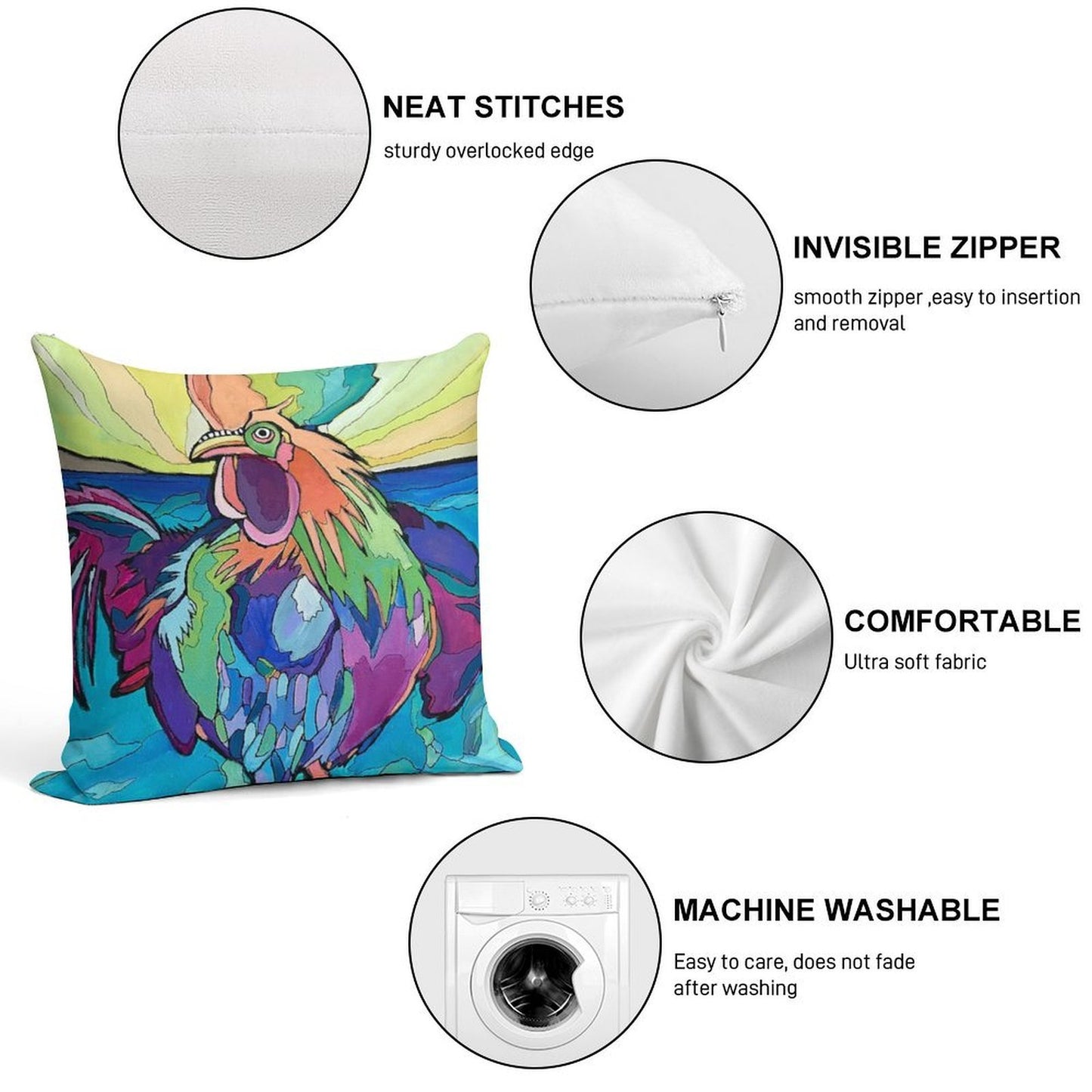 Beach Rooster Soft Fade-Resistant Throw Pillow