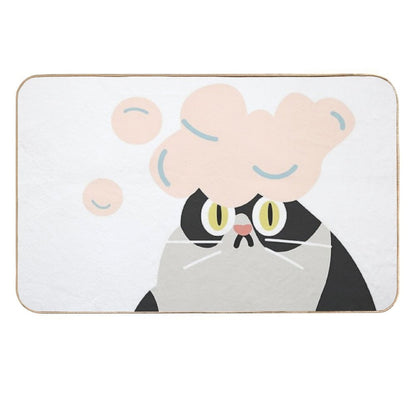 Funny Cat with Foam on Its Head  Non-Slip Bath Mat