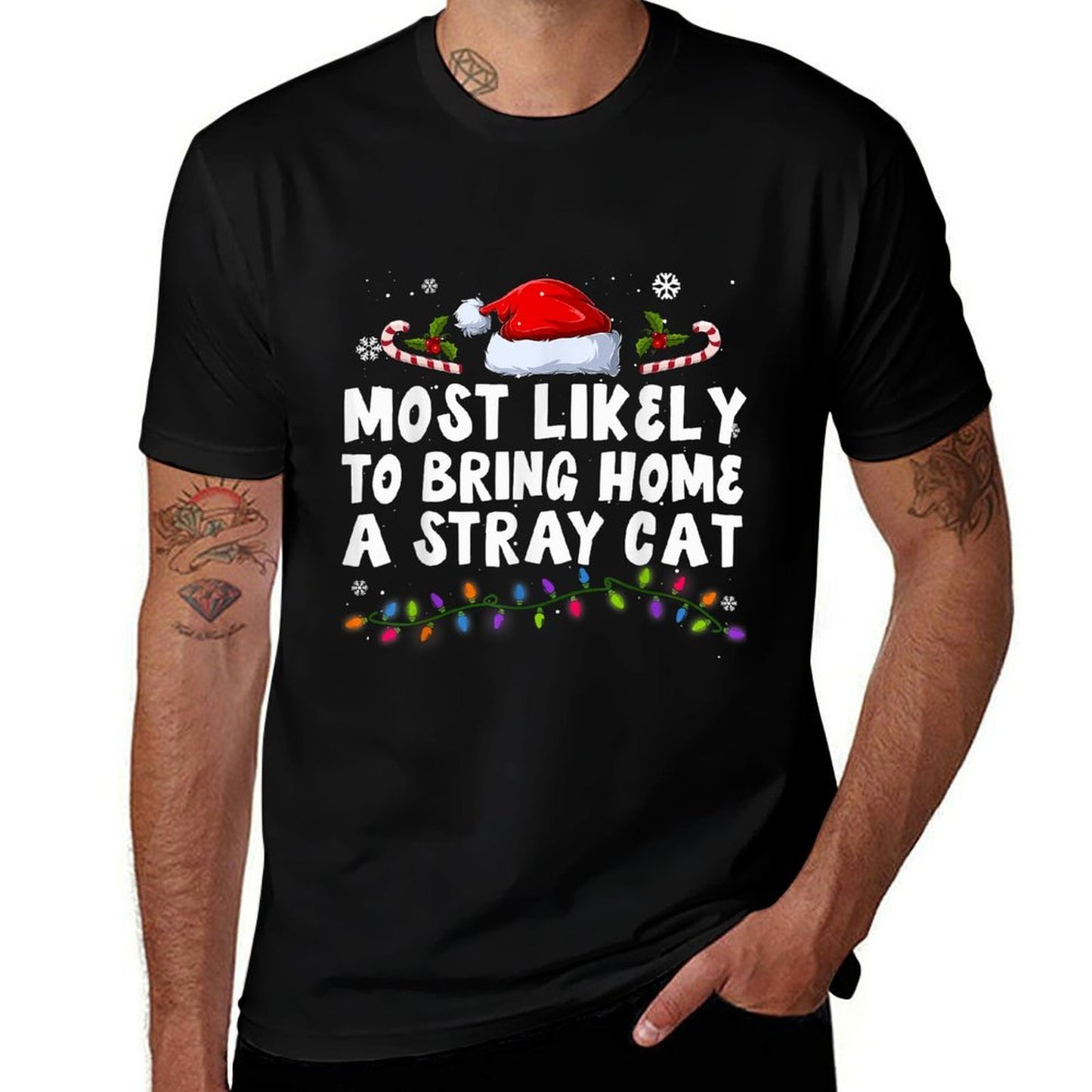 Most Likely to Bring Home A Stray Cat Ugly Christmas Sweater  High-quality Stitching T-Shirt