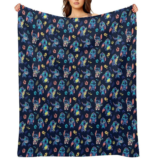 Cute Stitch Pattern  90s Kid, Cartoon Alien, Ohana, Hawaii Eco-conscious Throw Blanket