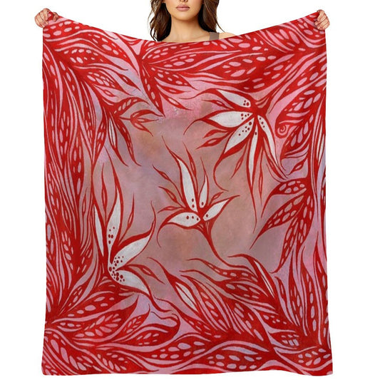 Red Coral Flowers Compact Throw Blanket