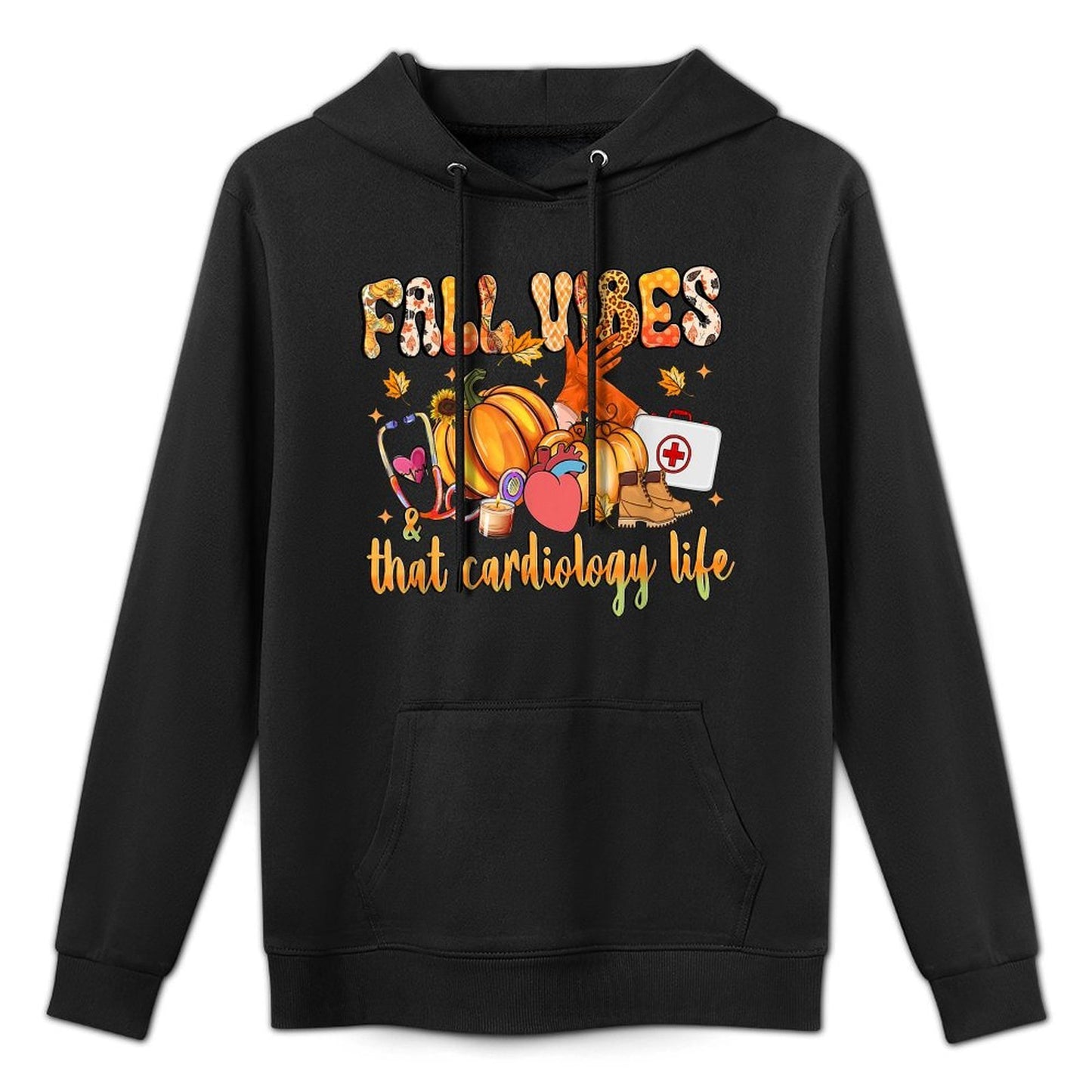 Fall Vibes  That Cardiology Life Pumpkin Leopard Gifts Medium-Weight Fabric Hoodie