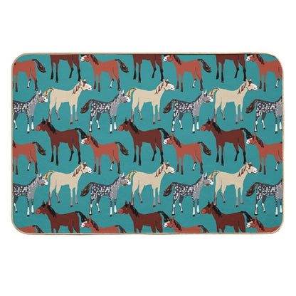 Horse Pattern in Aquamarine Blue  Pet-Safe Bath Mat