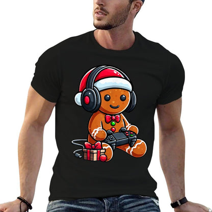 Funny Christmas Gamer Gingerbread Xmas Gaming Men Boys Kids  High-quality Stitching T-Shirt