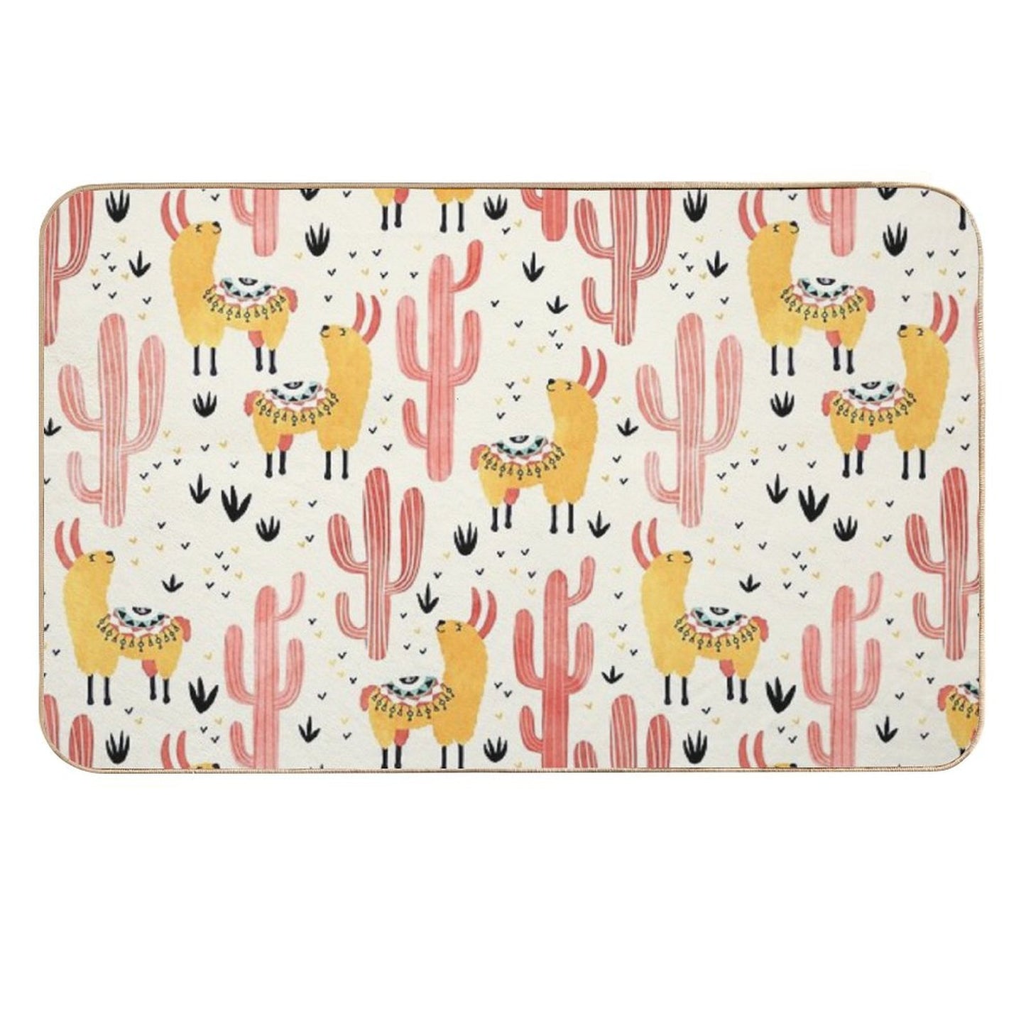 Yellow Llamas Red Cacti  Eco-Friendly Bath Mat