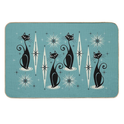 Mid Century Meow on Blue  Slip-Resistant Bath Mat