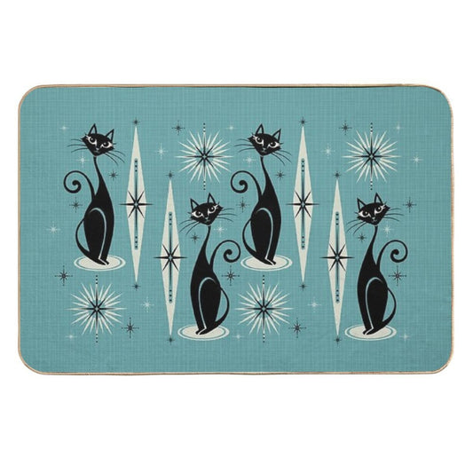 Mid Century Meow on Blue  Slip-Resistant Bath Mat