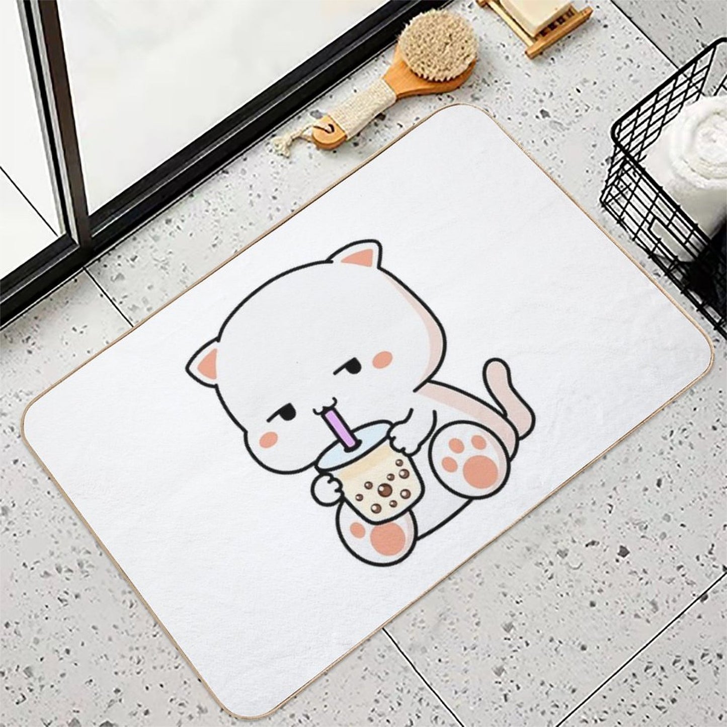 Kitty Loves Boba!  Easy To Clean Bath Mat