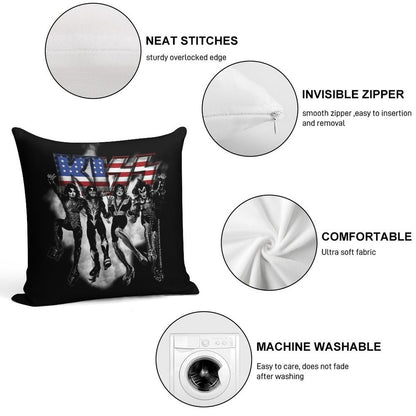 KISS ® The Band - Destroyer Black And White Fog USA Logo Soft Gift Ready Throw Pillow