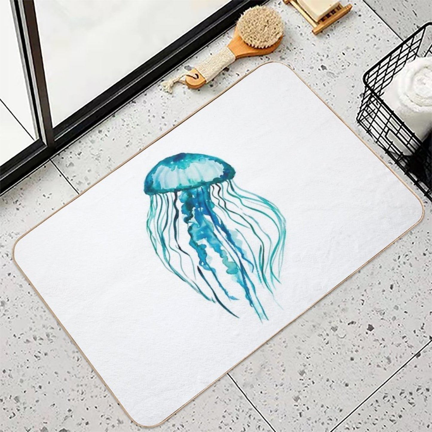 Watercolor Jellyfish  Rapid-Drying Bath Mat