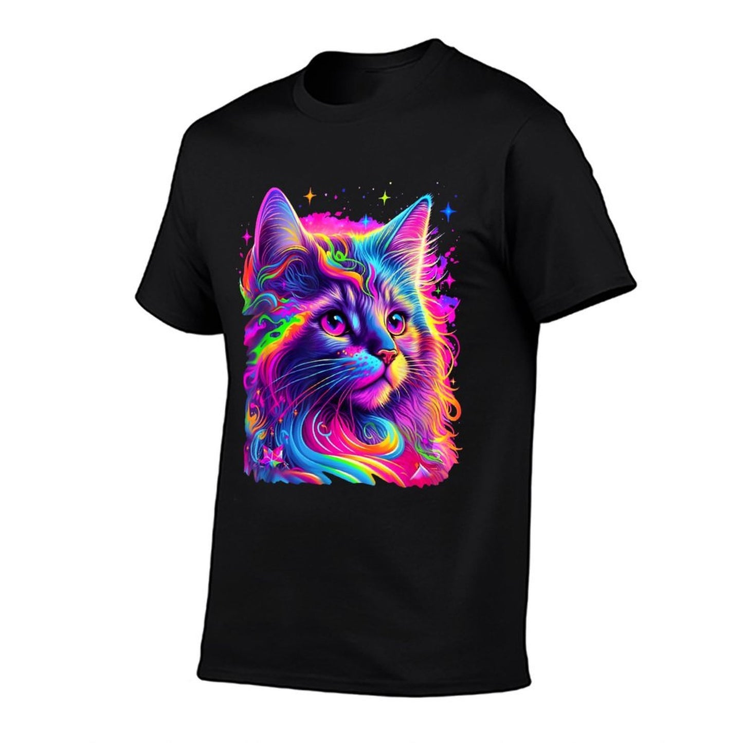 Colorful Rainbow Cat Graphic  Summer-ready Fabric T-Shirt