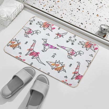 Origami Dinosaurs with Abstract Colorful Splash  Easy Maintenance Bath Mat