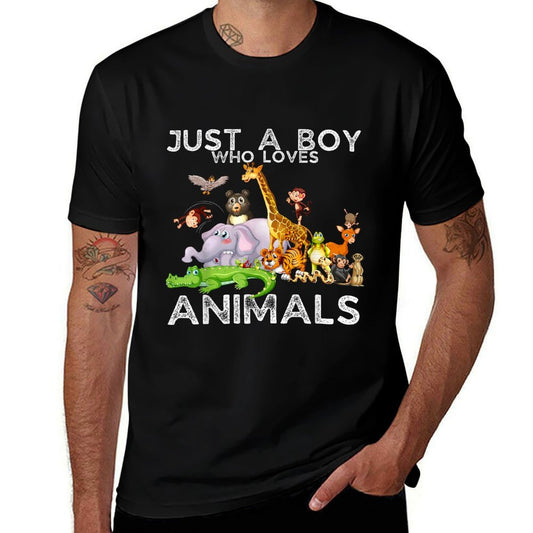 Just A Boy Who Loves Animals, Wild Cute Zoo Animals Boys  Slim-fit Cut T-Shirt