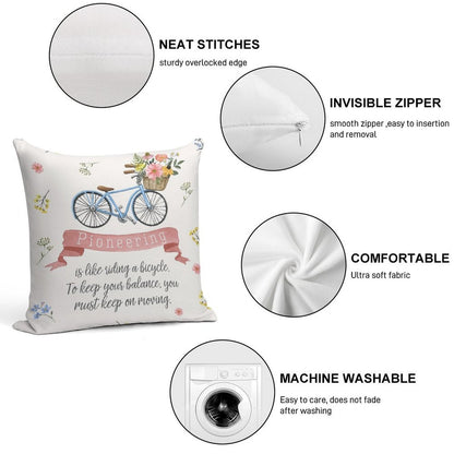 Pioneering Is Like Riding A Bicycle (Floral) Soft High-Density Material Throw Pillow