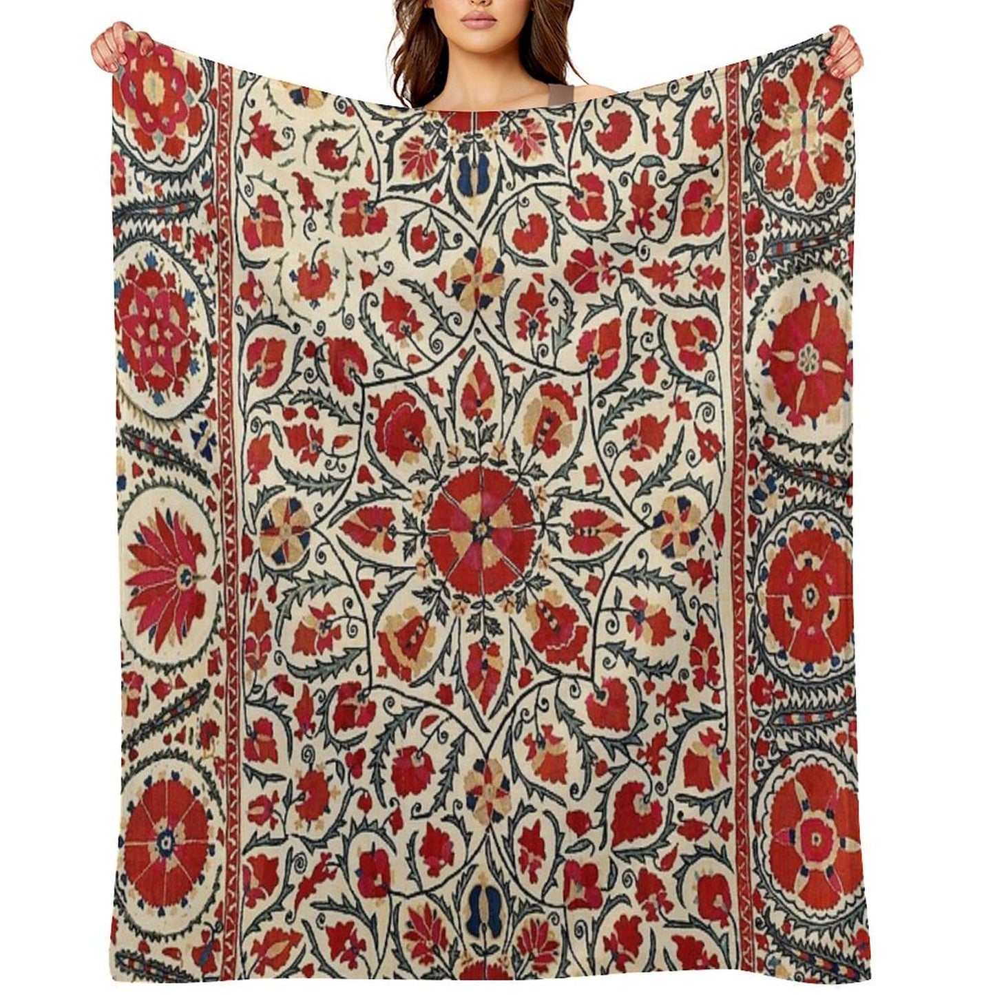 Bokhara Suzani Uzbekistan Colorful Embroidery Print Velvety-soft Throw Blanket