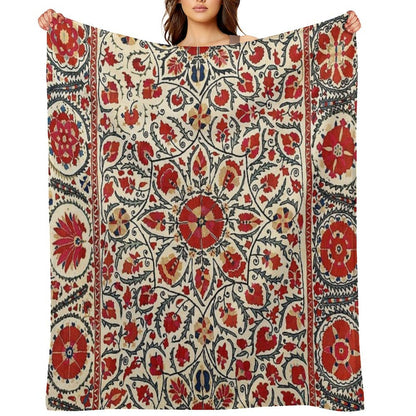 Bokhara Suzani Uzbekistan Colorful Embroidery Print Velvety-soft Throw Blanket