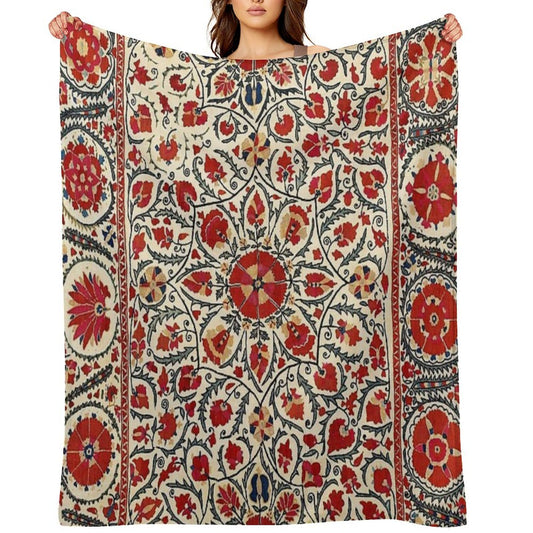 Bokhara Suzani Uzbekistan Colorful Embroidery Print Velvety-soft Throw Blanket