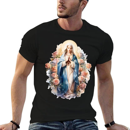 Blessed Mother Mary Mother of Jesus Roses Our Lady Catholic  Polyester Blend T-Shirt