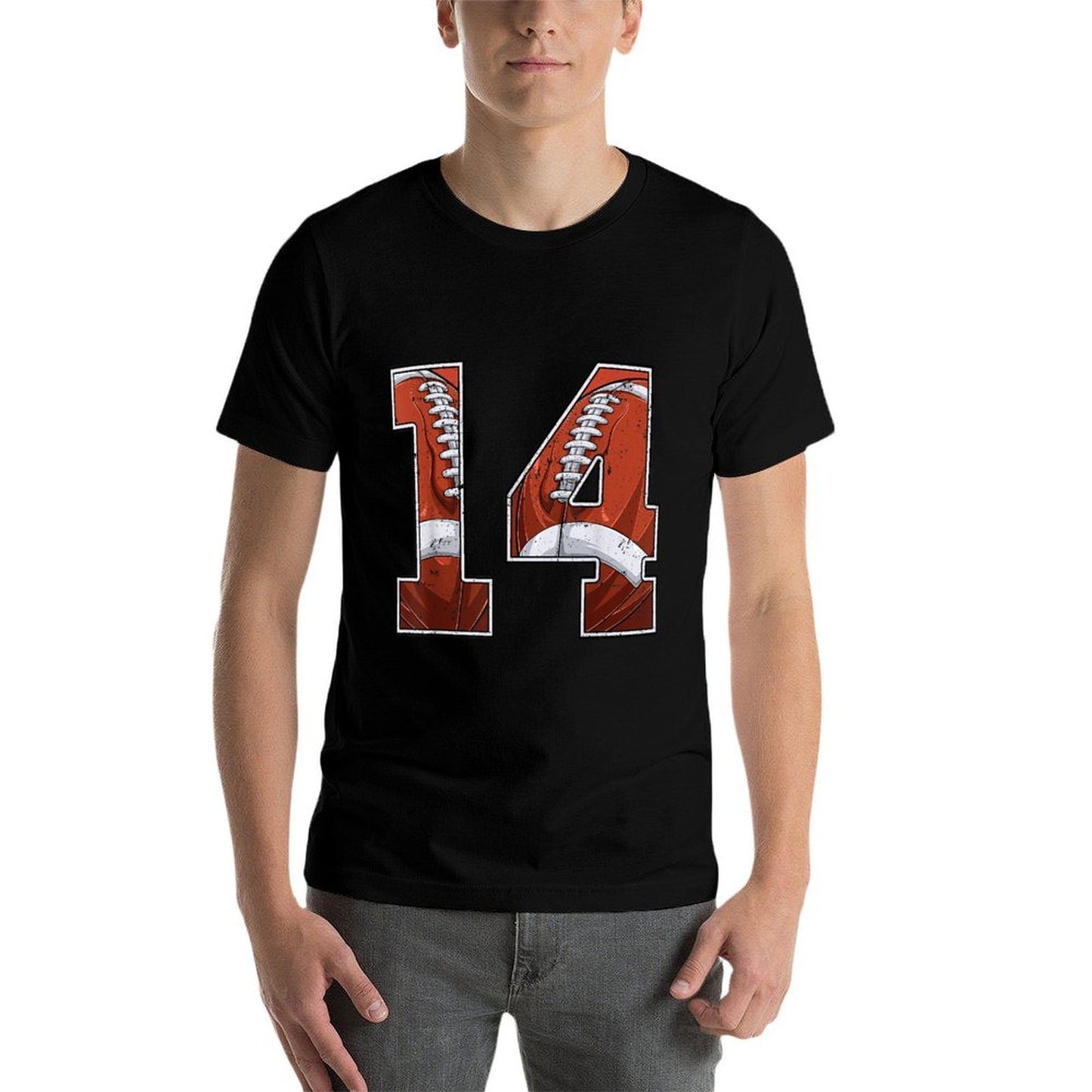 Football 14th Birthday Boy Fourteen 14 Years Old Bday Party  Ribbed Collar T-Shirt
