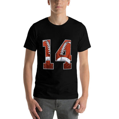Football 14th Birthday Boy Fourteen 14 Years Old Bday Party  Ribbed Collar T-Shirt