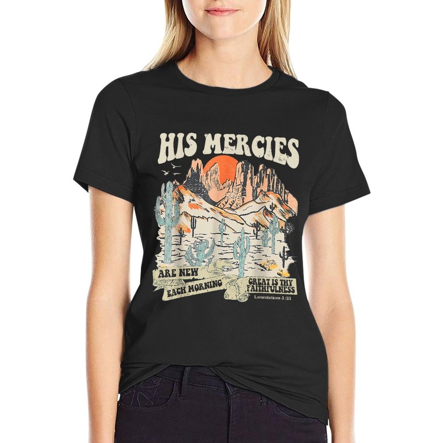Boho Christian Jesus Faith Based His Mercies Are New  Breathable T-Shirt