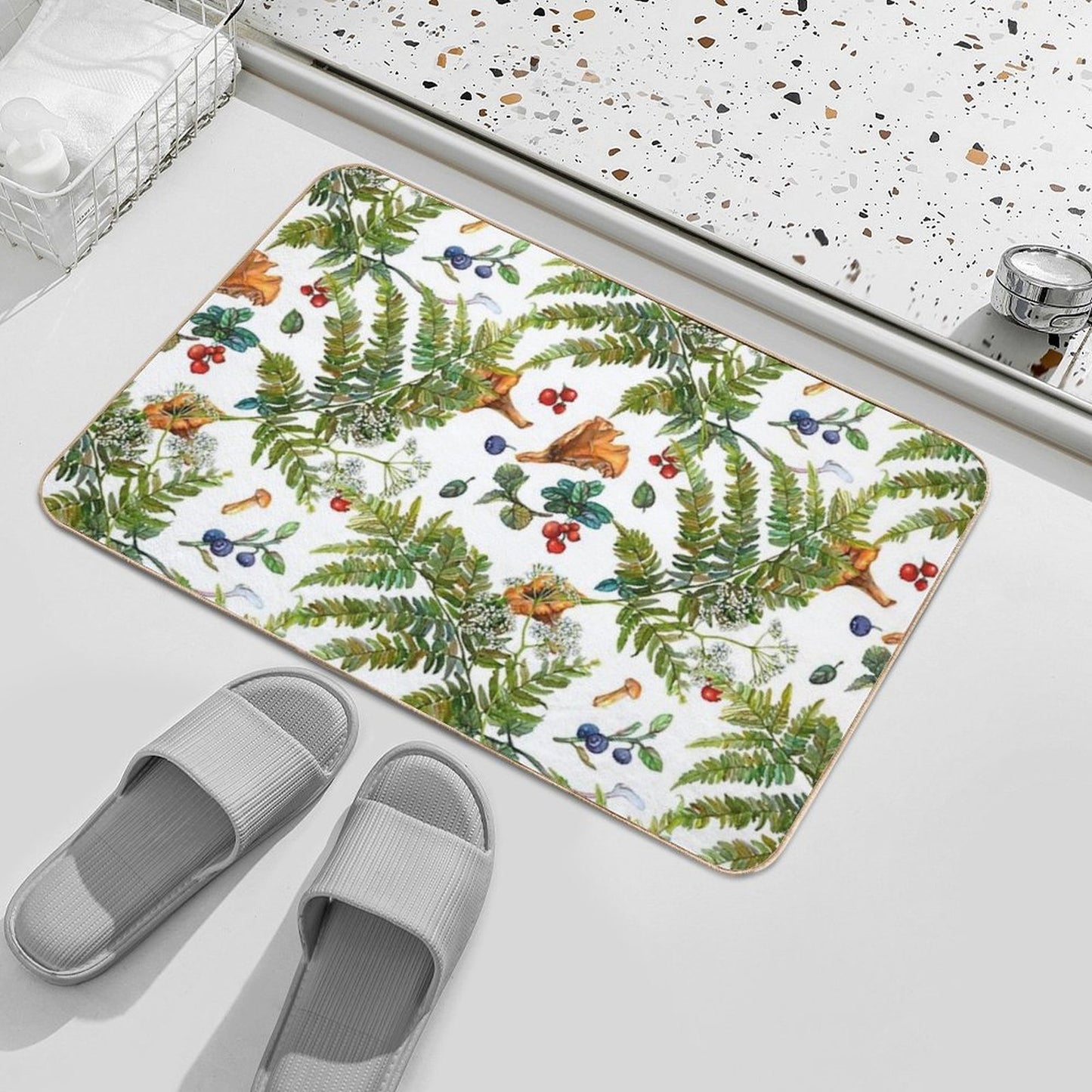 Forest Ferns, Berries And Mushrooms  Repositionable Bath Mat