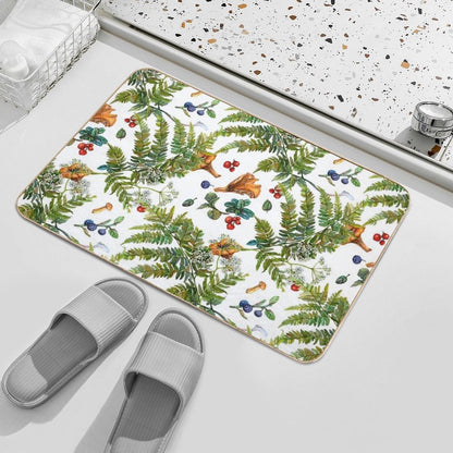 Forest Ferns, Berries And Mushrooms  Repositionable Bath Mat
