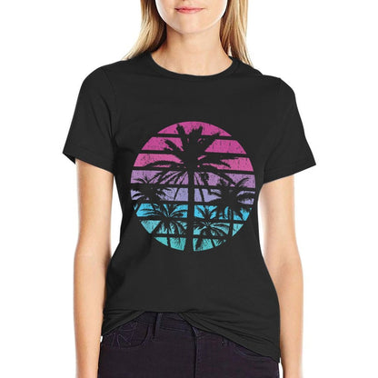 Palm Tree Retro Sunset Summer Beach Vintage Tropical Graphic  Durable T-Shirt
