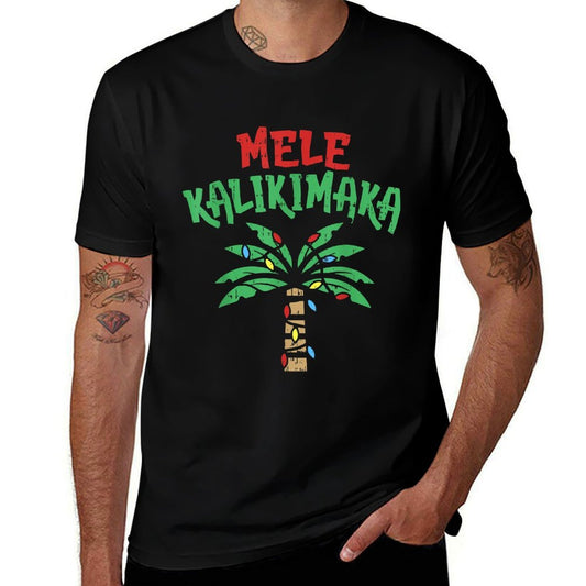 Mele Kalikimaka Palm Tree Hawaiian Christmas In July  Ribbed Collar T-Shirt
