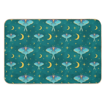 Celestial Luna Moth with Moons & Stars Teal  Repositionable Bath Mat
