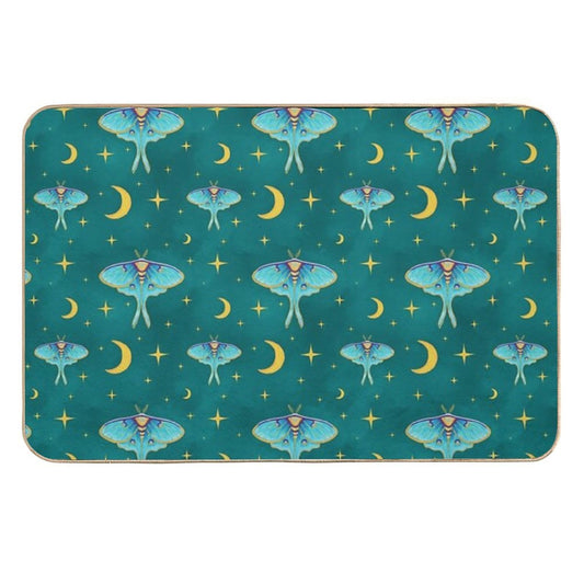 Celestial Luna Moth with Moons & Stars Teal  Repositionable Bath Mat