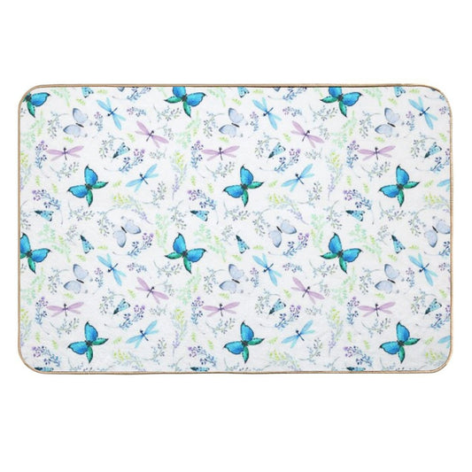 Watercolor Seamless Pattern Butterflies And Dragonflies  Easy Maintenance Bath Mat