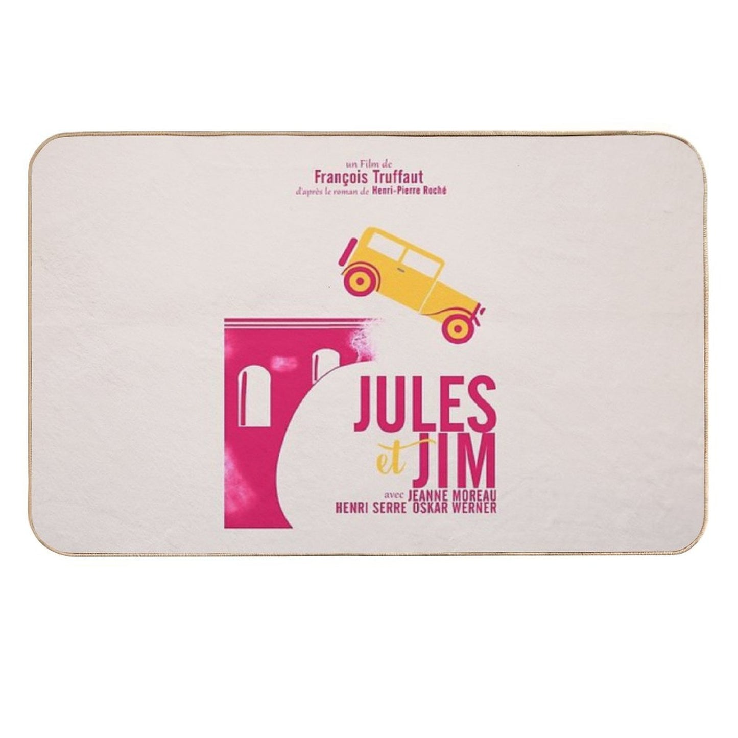 Jules Et Jim, Minimalist Movie Poster for  François Truffaut Film with Jeanne Moreau (french New Wave Cinema) Durable Bath Mat