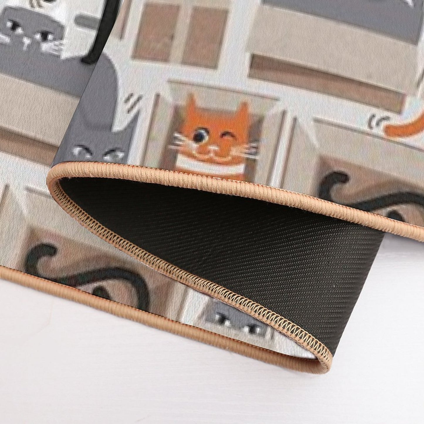 Purfect Feline Architecture  Beige Background Cute Cats in Cardboard Boxes  Rapid-Drying Bath Mat