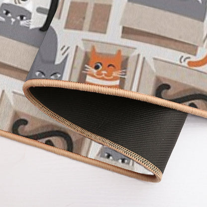 Purfect Feline Architecture  Beige Background Cute Cats in Cardboard Boxes  Rapid-Drying Bath Mat