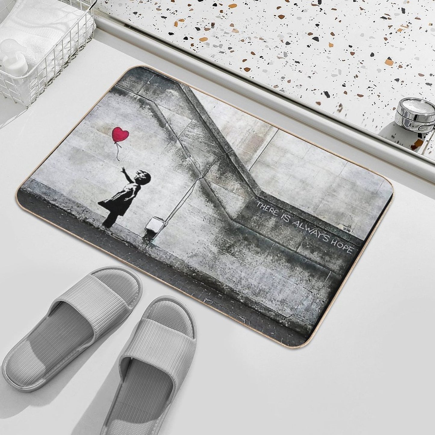 Balloon Girl - There Is Always Hope  Original Mural Banksy  Easy To Clean Bath Mat