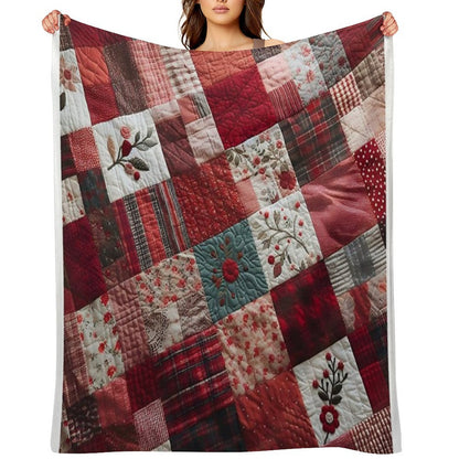 Radiant Red Patchwork Pattern Lightweight Throw Blanket