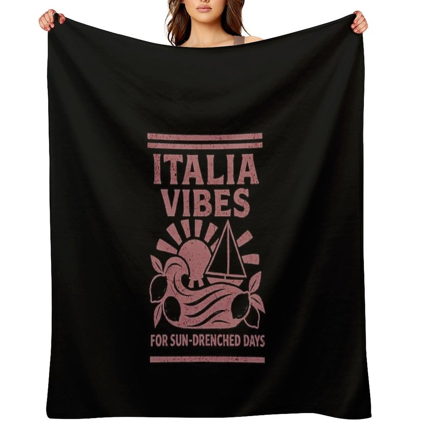 Italia Vibes T-Shirt, Sun Drenched Days Tee, Summer Sailing Shirt, Italy Inspired Graphic Tee, Coastal Escape T-Shirt Anti-pilling Throw Blanket