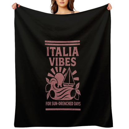 Italia Vibes T-Shirt, Sun Drenched Days Tee, Summer Sailing Shirt, Italy Inspired Graphic Tee, Coastal Escape T-Shirt Anti-pilling Throw Blanket