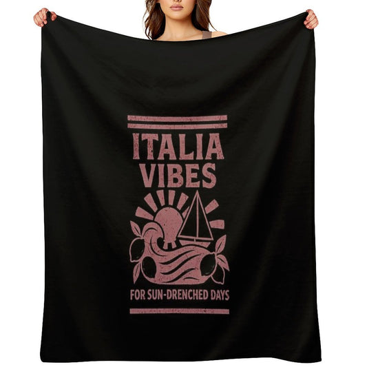 Italia Vibes T-Shirt, Sun Drenched Days Tee, Summer Sailing Shirt, Italy Inspired Graphic Tee, Coastal Escape T-Shirt Anti-pilling Throw Blanket