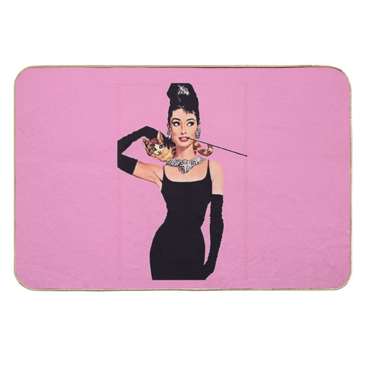 Audrey Hepburn ( Holly Golightly) Breakfast of Tiffany's with Cat  Easy To Clean Bath Mat