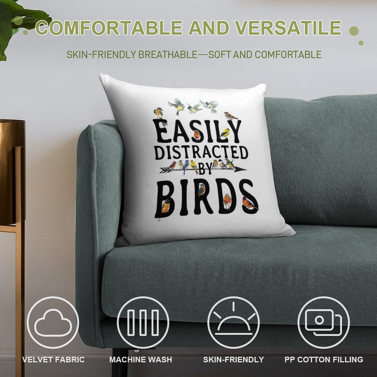 Easily Distracted by Birds Soft Bedroom Essential Throw Pillow