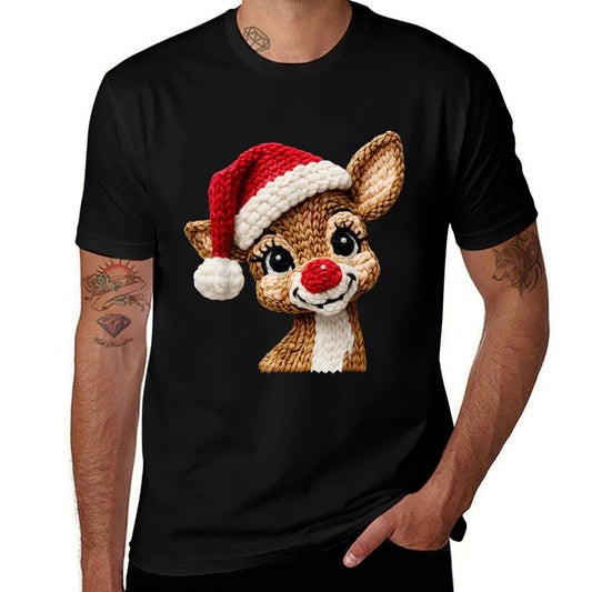 Cute Reindeer Rudolph Crochet Christmas Xmas Pajamas Holiday  Durable T-Shirt